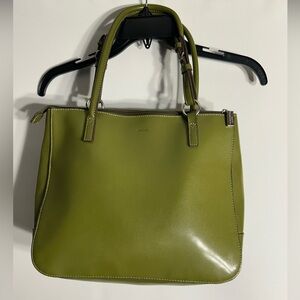 MONDANI GREEN/OLIVE VEGAN LEATHER WITH SILVER TONE HARDWARE WORK/TOTE HANDBAG